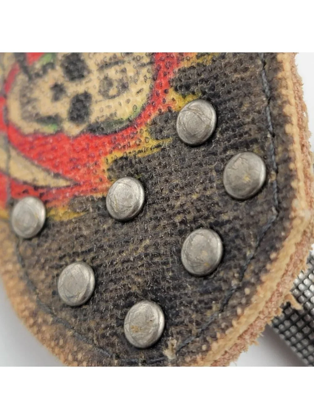 Vtg Y2K Ed Hardy Gothic Handmade Leather Belt with Skull Design & Stud Details S